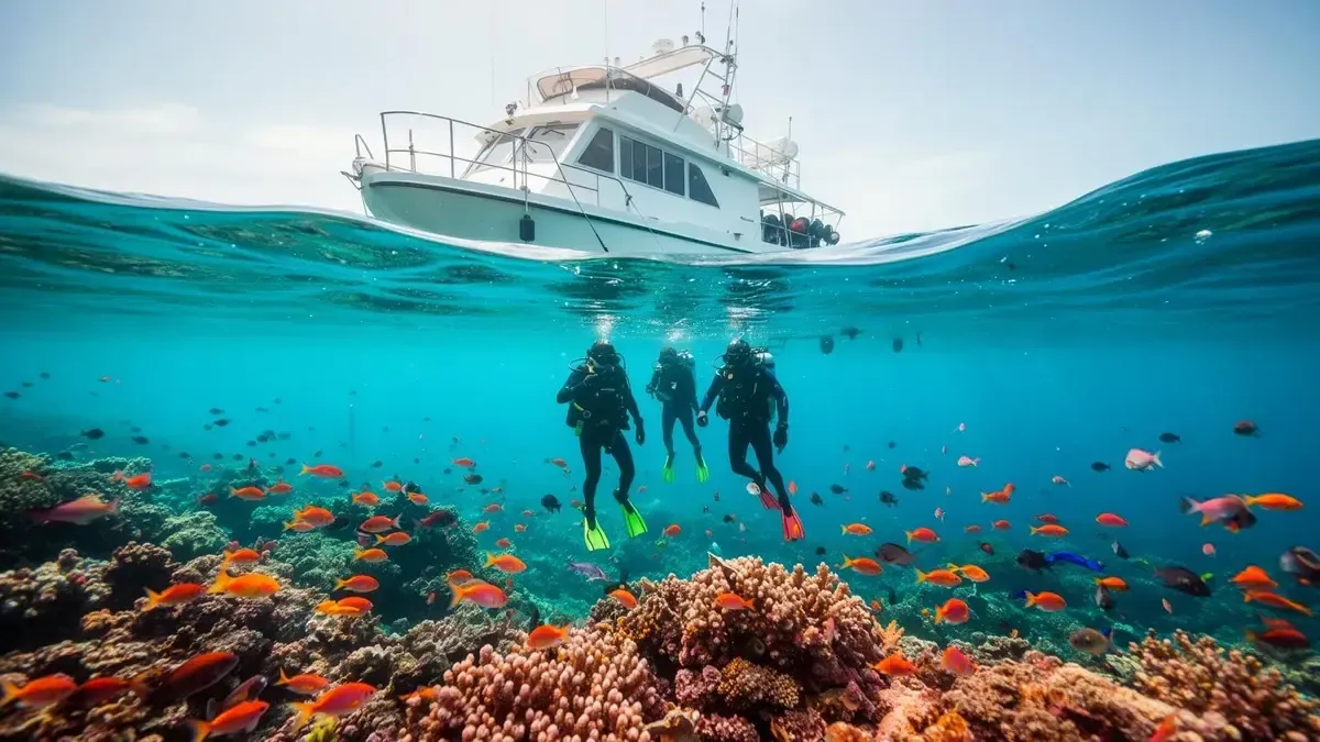 Red Sea dive charter with divers and coral reef