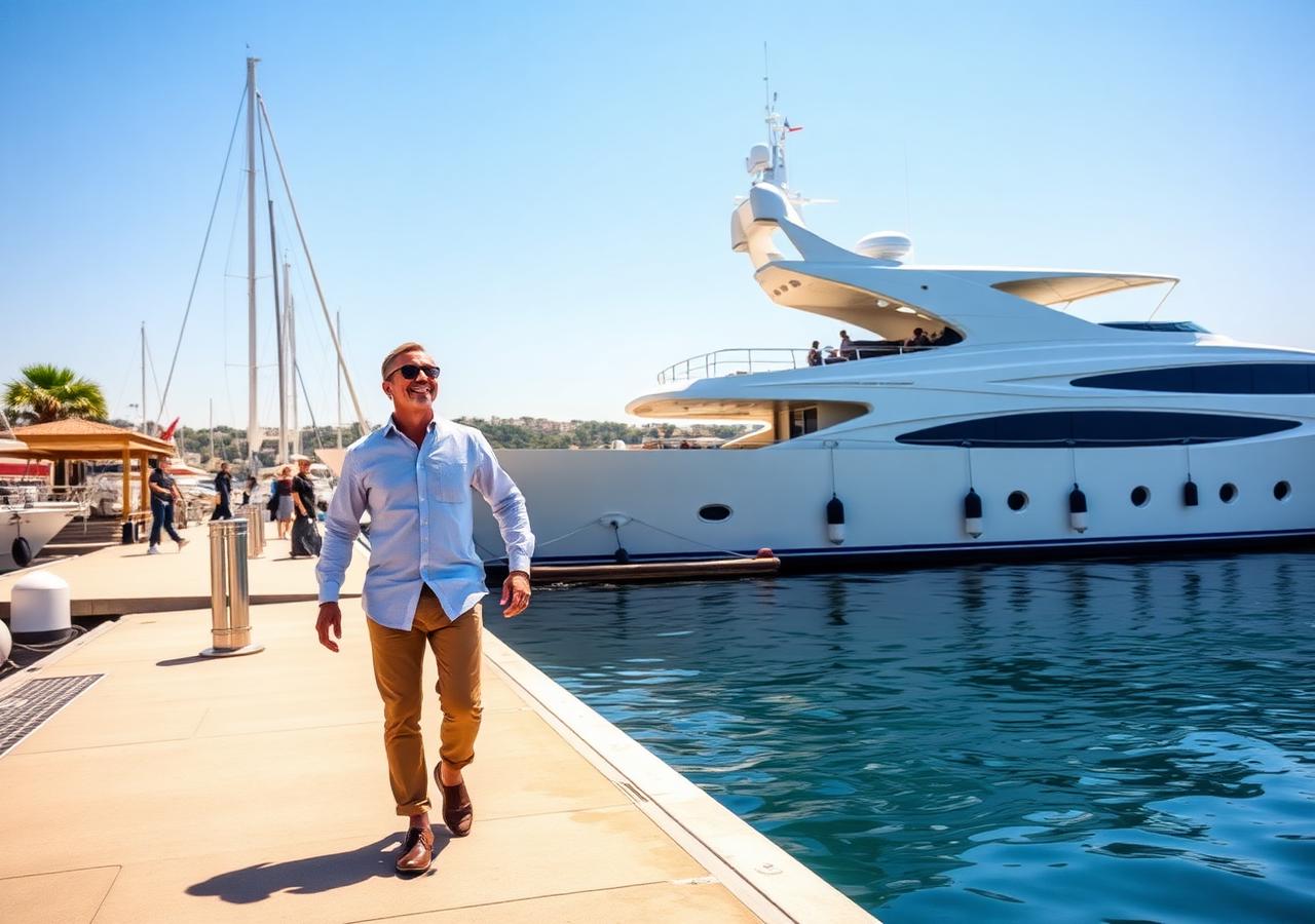 Yacht broker reviewing a branded performance report on a tablet