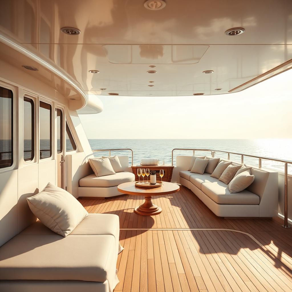Charter yacht sundeck styled for a guest photograph at sunset